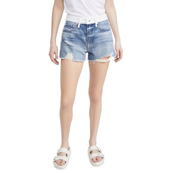 JONATHAN SIMKHAILeo High Rise Denim Shorts In Two-toned Pismo$195 - Picture 2 of 10